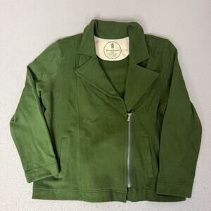 Tommy Bahama Women’s Large Green Cotton Stretch Asymmetrical Zip Moto Jacket